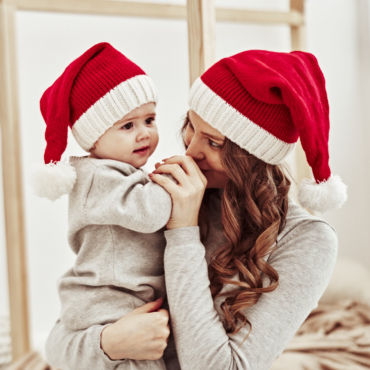 Wholesale 10pcs Christmas Warm Wool Ball Mother and Baby Knitted Hat